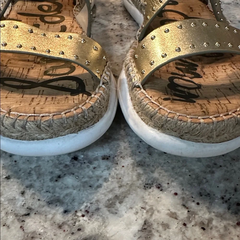 Sam Edelman Janette studded metallic-leather slingback sandals in gold